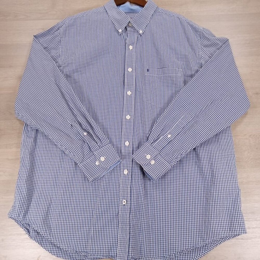 IZOD Blue Gingham Button-Down Shirt 2XLT Tall Men’s Long Sleeve Cotton